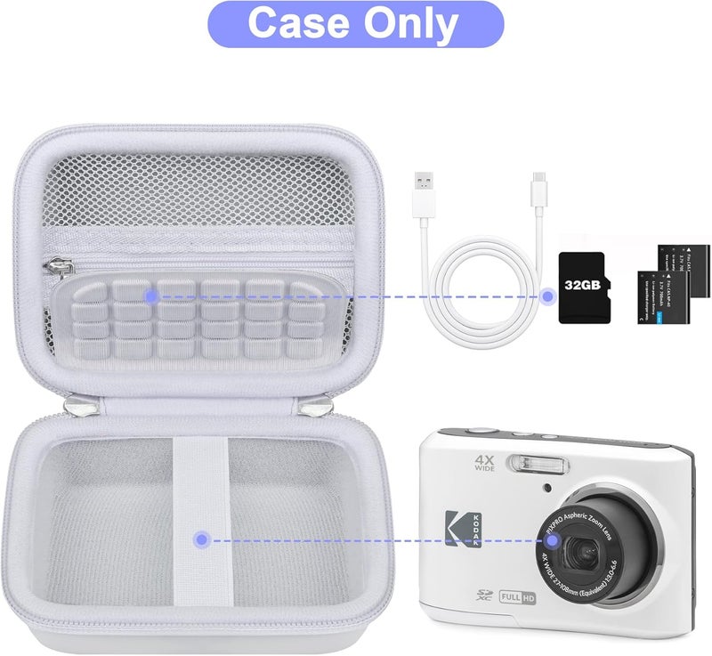 Canboc Carrying Case for Kodak PIXPRO FZ55/ FZ45 16MP Digital Camera, FZ45 Video Vlogging Camera Bag, Mesh Pocket fit Cable, SD Card, White (Case Only) - Image 2